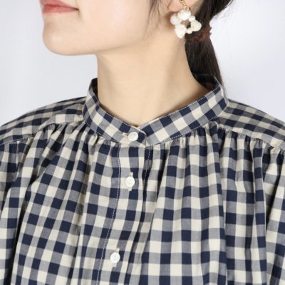 画像1: LUEUF  チェック バンドカラー チュニック　GINGHAM BLUE