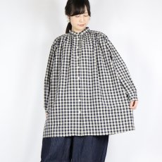 画像1: LUEUF  チェック バンドカラー チュニック　GINGHAM BLUE (1)