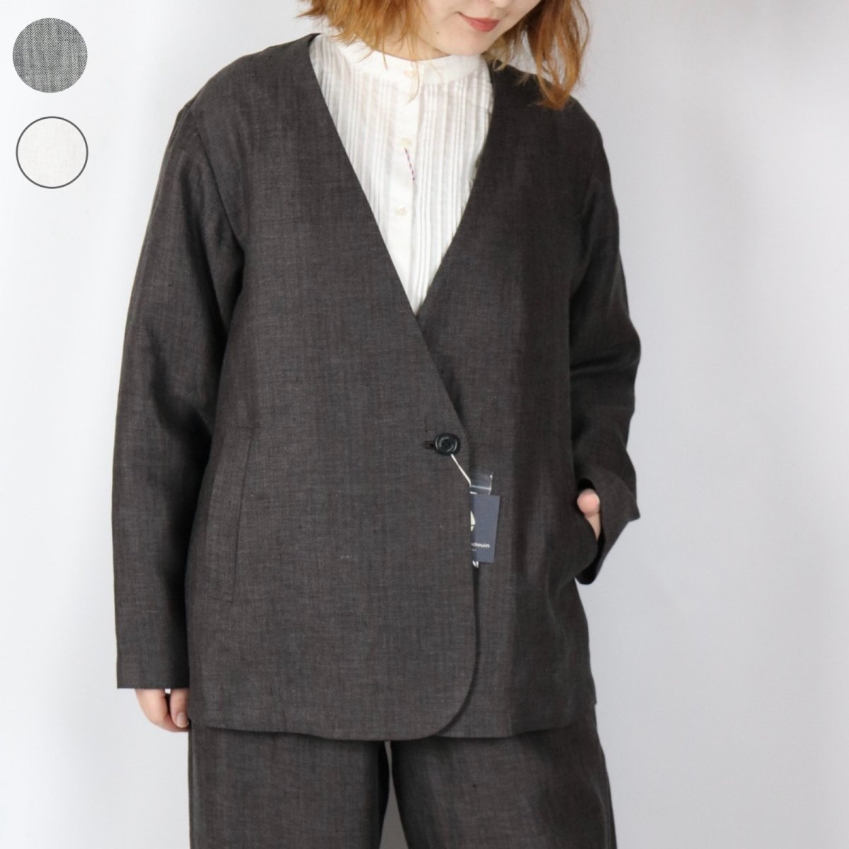 画像1: Michel Beaudouin リネンへリンボンジャケット 3色 (1)