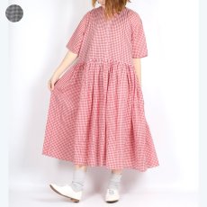 画像1: maison de soil HANDWOVEN COTTON/SILK GINGHAM CHECK REGULAR COLLAR DRESS WITH RAJASTHAN TUCK GATHERER 2色 (1)