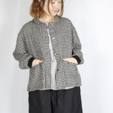 画像2: nachukara　リネンチェック リブ袖ジャケット  gingham (2)