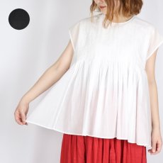 画像1: maison de soil 80s ORGANIC VOILE PLAIN CREW-NECK F/SLEEVE SHIRT WITH INVERTED PLEAT 2色 (1)