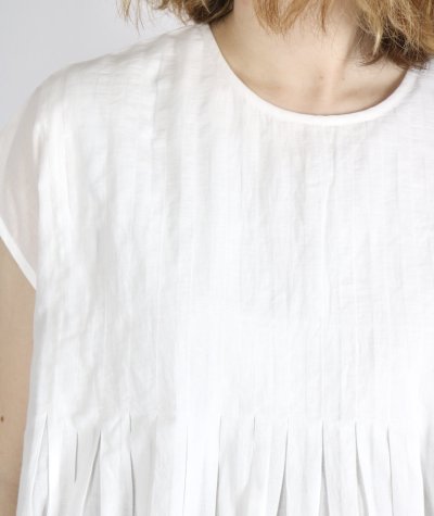 画像1: maison de soil 80s ORGANIC VOILE PLAIN CREW-NECK F/SLEEVE SHIRT WITH INVERTED PLEAT 2色