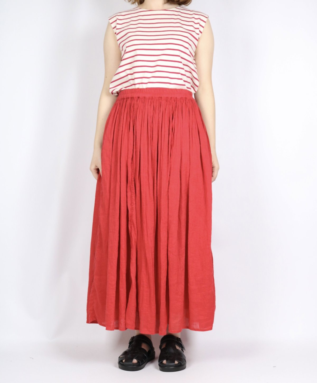 画像20: tumugu: スープレコットンボーダー天竺　裾ラウンドタンクトップ 2色 (20)