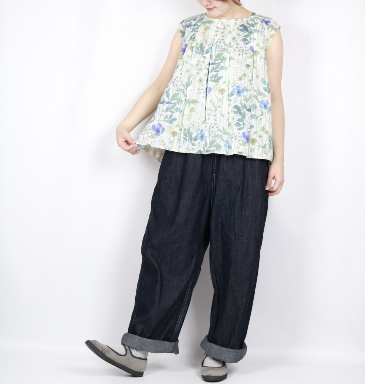 画像5: Vent d'ouest リバイバルリネン×LIBERTY ノースリーブブラウス 2色 (5)