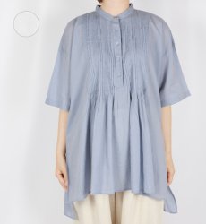 画像1: SOIL 80s COTTON VOILE PLAIN BANDED COLLAR S/SL PINTUCK SHIRT 2色 (1)