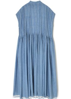 画像38: maison de soil  80s VOILE TRIANGLE BLOCK PRINT BANDED COLLAR FRENCH/SL DRESS WITH PINTUCK 2色2サイズ (38)
