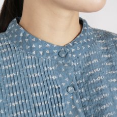 画像9: maison de soil  80s VOILE TRIANGLE BLOCK PRINT BANDED COLLAR FRENCH/SL DRESS WITH PINTUCK 2色2サイズ (9)