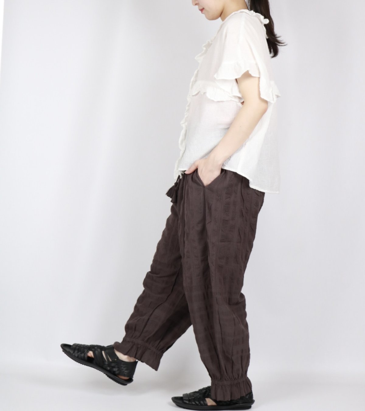 画像24: tumugu: コットンリネン先染めボイルワッシャー ベスト　3色 (24)