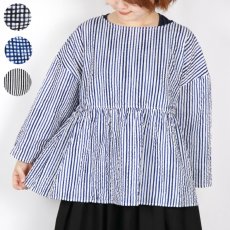 画像1: NARU  60ローンリップルチェック＆ストライプ ファッスンシャツ 2柄×2色 (1)