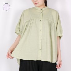 画像1: LUEUF   バンドカラー ギャザーシャツ  2色 (1)