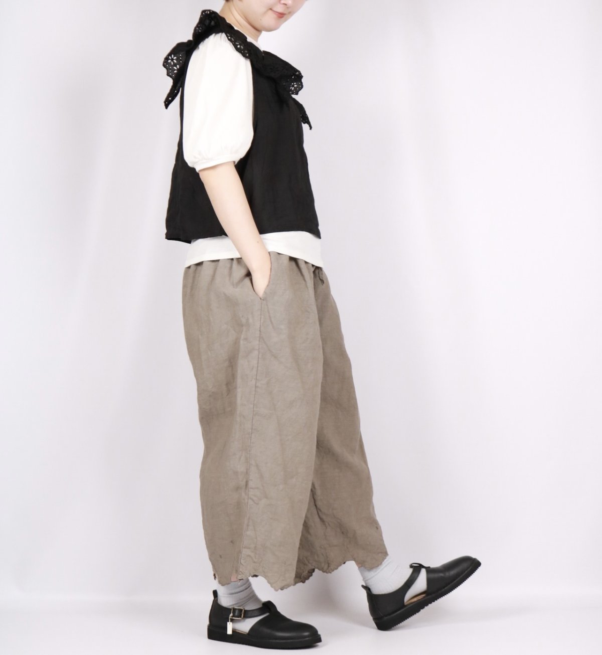 画像6: Gauze＃アンティークスカラップレースワイドパンツ 3色 (6)