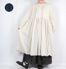 画像1: maison de soil 80s ORGANIC COTTON SMALL CHECK&VOILE PLAIN(OVER DYE) CREW NECK BUTTON SHIRT MAXI DRESS WITH PINTUCK 2色 (1)
