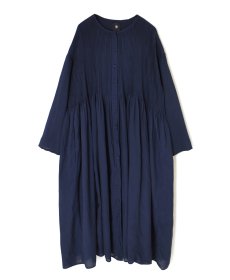 画像35: maison de soil 80s ORGANIC COTTON SMALL CHECK&VOILE PLAIN(OVER DYE) CREW NECK BUTTON SHIRT MAXI DRESS WITH PINTUCK 2色 (35)