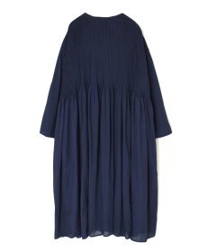 画像36: maison de soil 80s ORGANIC COTTON SMALL CHECK&VOILE PLAIN(OVER DYE) CREW NECK BUTTON SHIRT MAXI DRESS WITH PINTUCK 2色 (36)