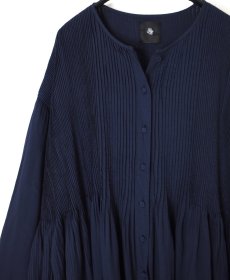 画像37: maison de soil 80s ORGANIC COTTON SMALL CHECK&VOILE PLAIN(OVER DYE) CREW NECK BUTTON SHIRT MAXI DRESS WITH PINTUCK 2色 (37)