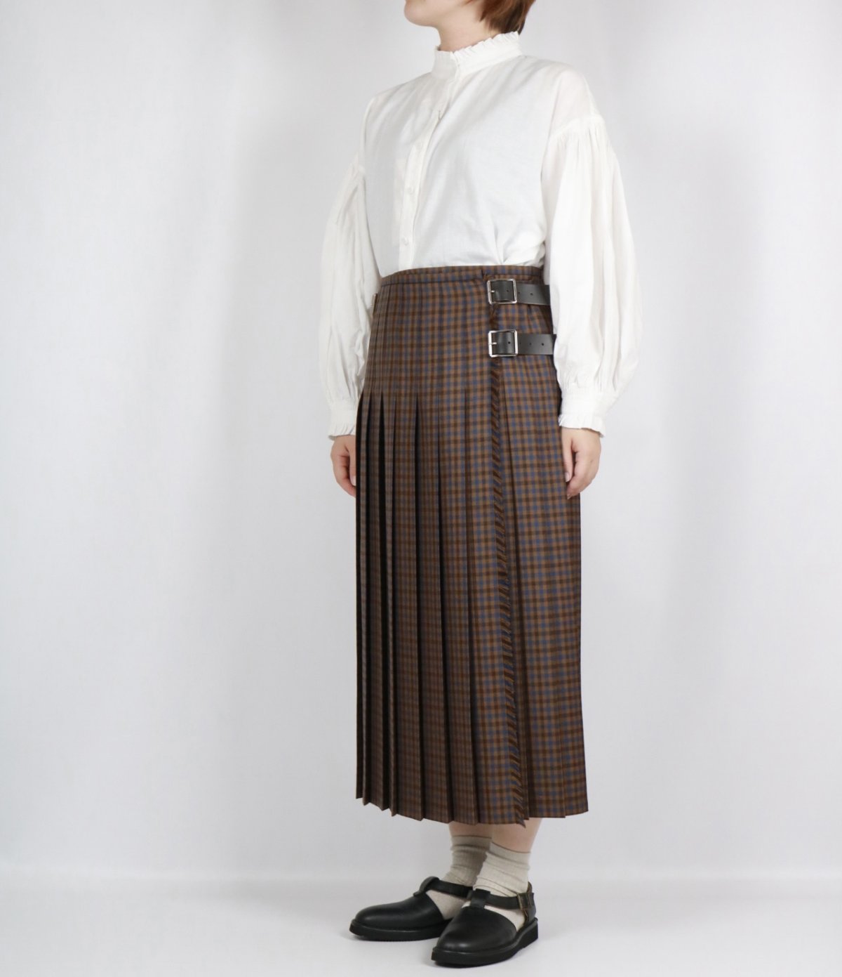 画像25:  O'NEIL OF DUBLIN WORSTED WOOL LOW WAIST PLEATS WRAP SKIRT LENGTH 80cm (WITH PIN) 4色 (25)