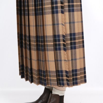 画像1:  O'NEIL OF DUBLIN WORSTED WOOL LOW WAIST PLEATS WRAP SKIRT LENGTH 80cm (WITH PIN) 4色