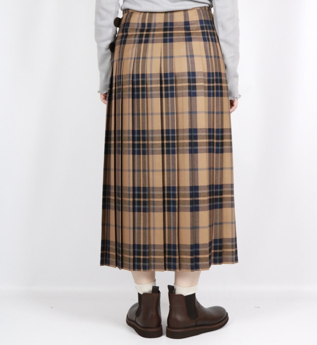 画像4:  O'NEIL OF DUBLIN WORSTED WOOL LOW WAIST PLEATS WRAP SKIRT LENGTH 80cm (WITH PIN) 4色 (4)