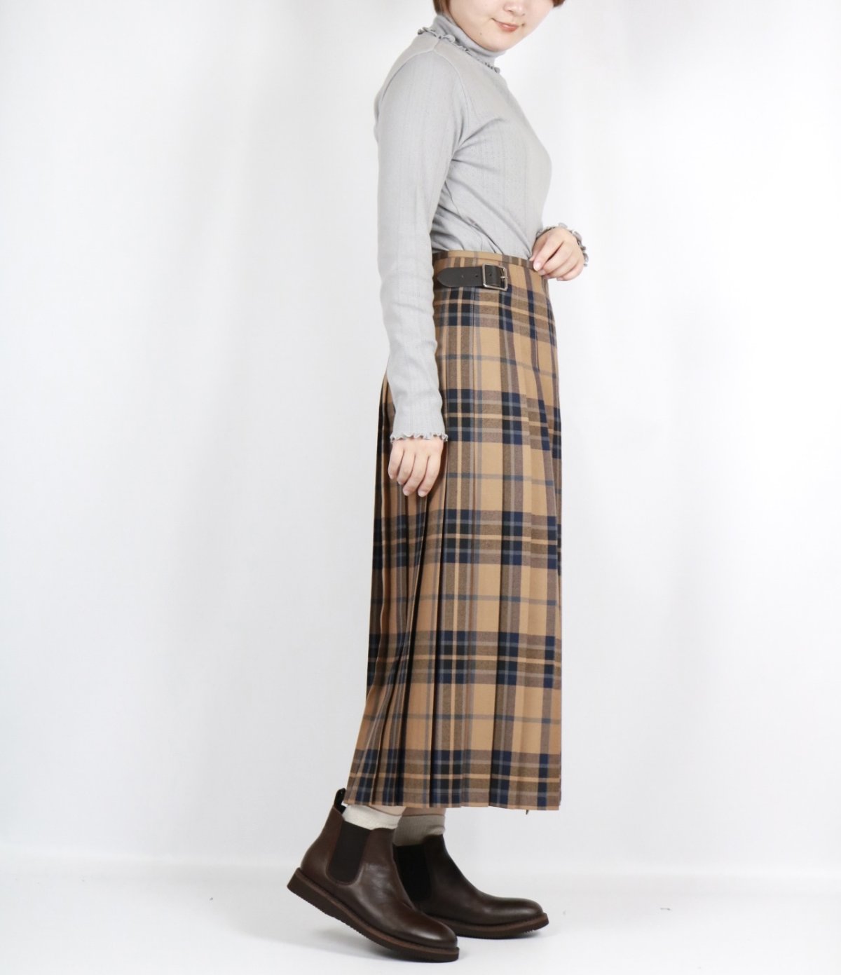 画像8:  O'NEIL OF DUBLIN WORSTED WOOL LOW WAIST PLEATS WRAP SKIRT LENGTH 80cm (WITH PIN) 4色 (8)