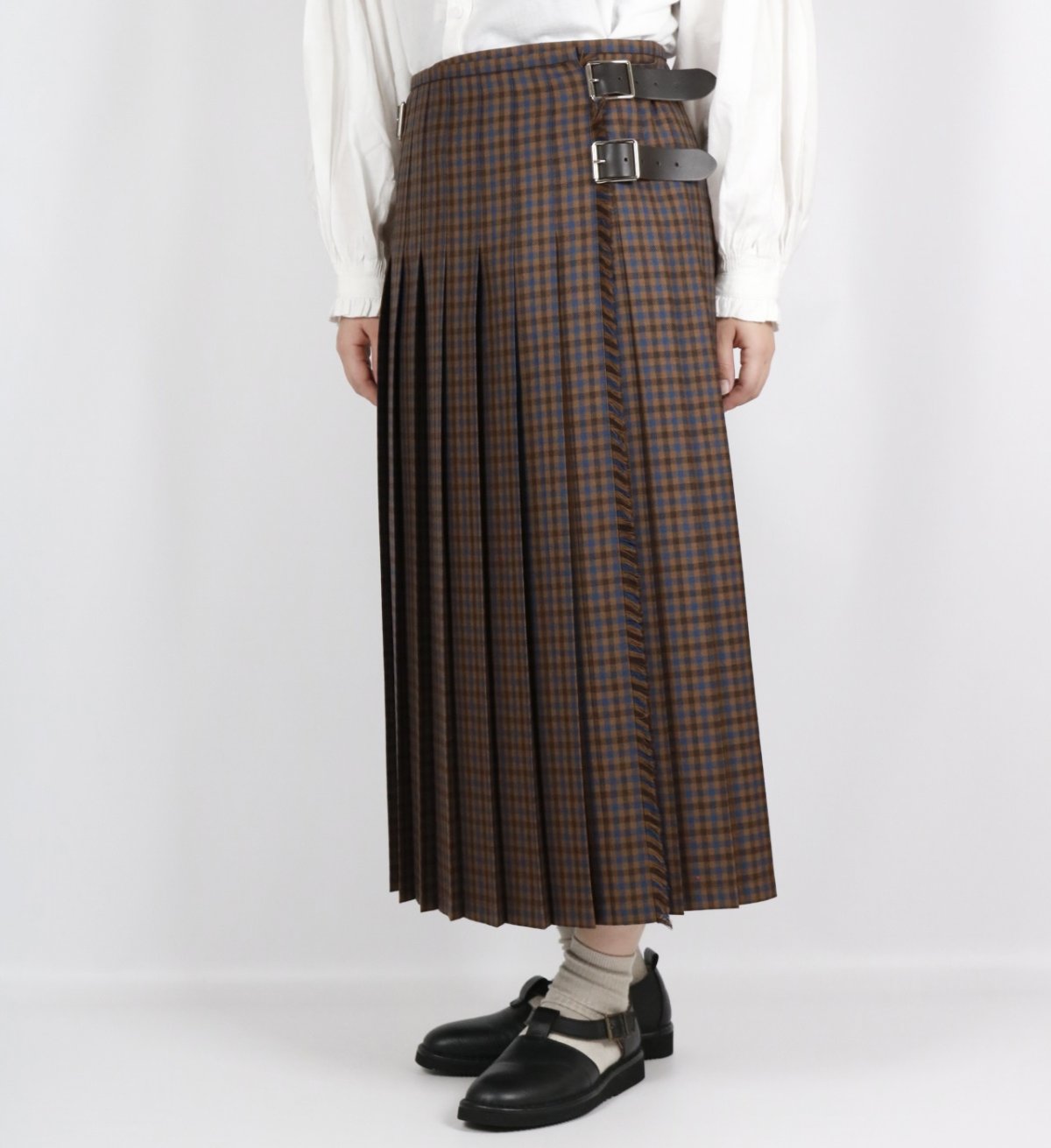 画像21:  O'NEIL OF DUBLIN WORSTED WOOL LOW WAIST PLEATS WRAP SKIRT LENGTH 80cm (WITH PIN) 4色 (21)