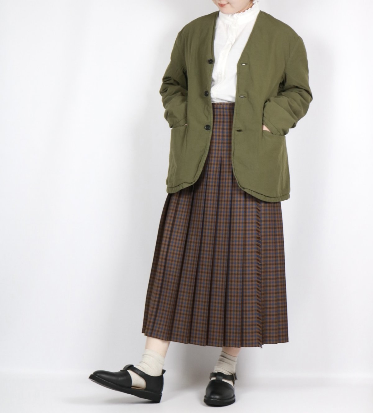 画像32:  O'NEIL OF DUBLIN WORSTED WOOL LOW WAIST PLEATS WRAP SKIRT LENGTH 80cm (WITH PIN) 4色 (32)