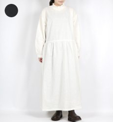 画像1: bluewillow コットンリネン平織り無地 スタンドフリルワンピース 2色 (1)