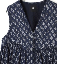 画像25: maison de soil 80s COTTON VOILE FLOWER BLOCK PRINT RAJASTHAN TUCK GATHERED V-NECK NO/SL SHIRT 2色 (25)