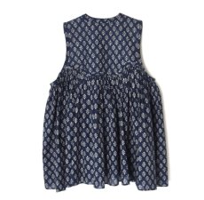 画像23: maison de soil 80s COTTON VOILE FLOWER BLOCK PRINT RAJASTHAN TUCK GATHERED V-NECK NO/SL SHIRT 2色 (23)