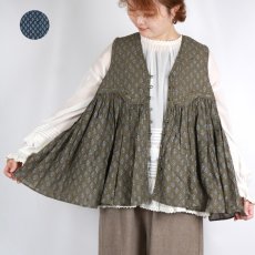 画像1: maison de soil 80s COTTON VOILE FLOWER BLOCK PRINT RAJASTHAN TUCK GATHERED V-NECK NO/SL SHIRT 2色 (1)