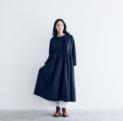 画像3: MAGARI インディゴ　コットンリネン・フリルワンピース  