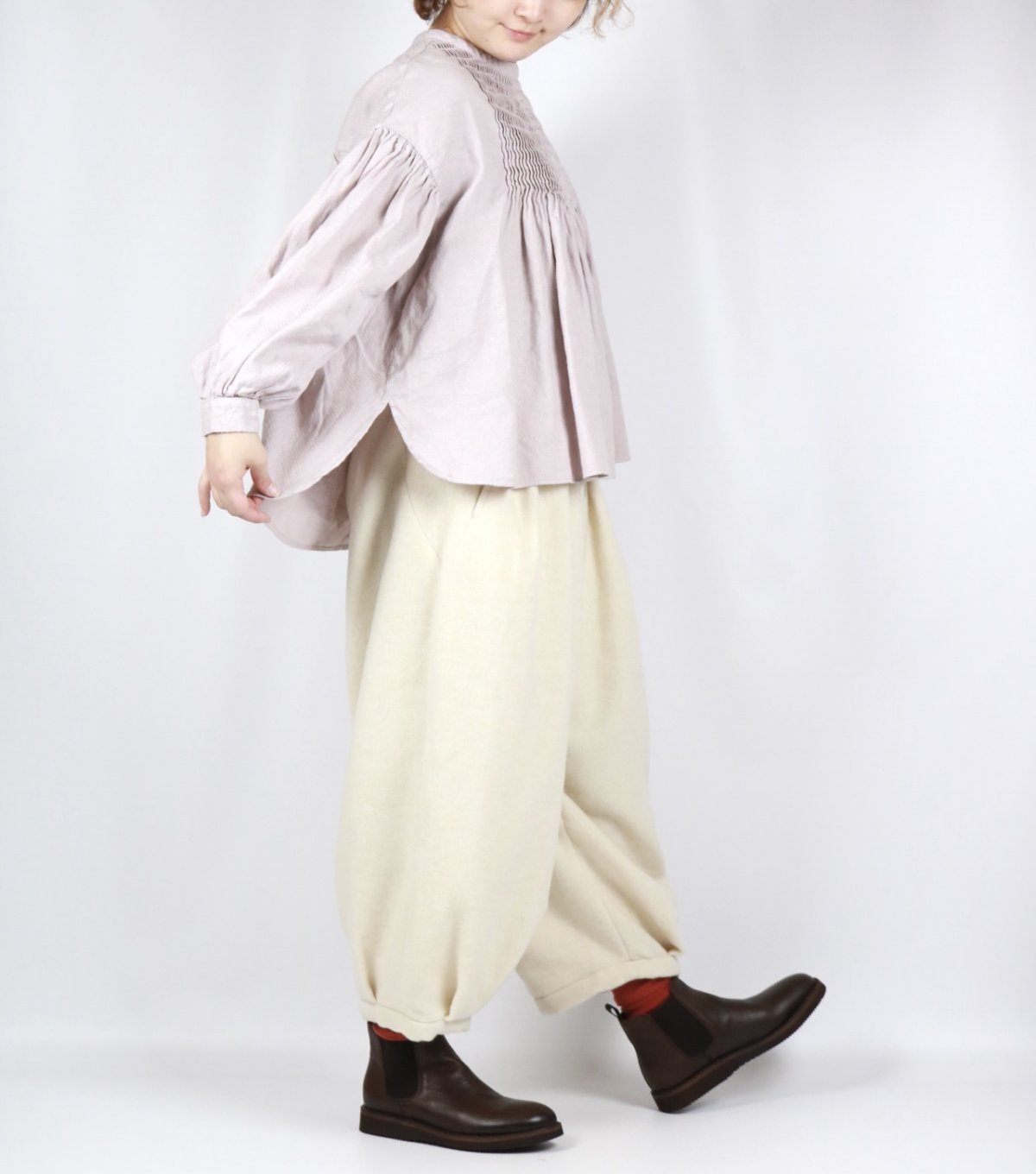 画像7: Gauze# アンティークジャガードピンタックブラウス FADE PINK (7)