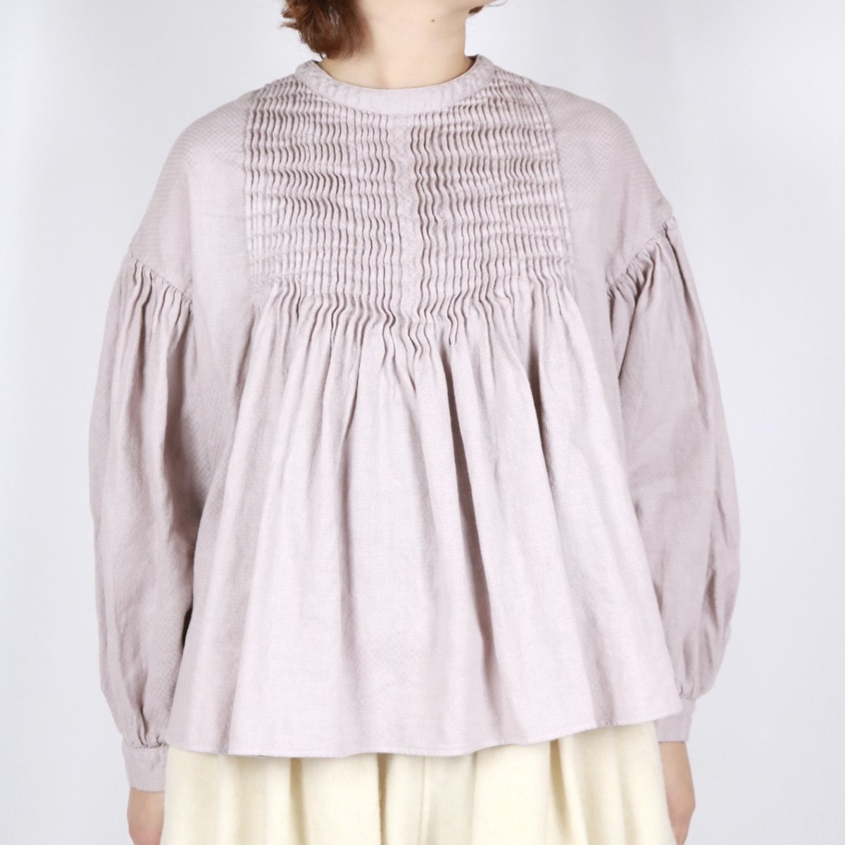 画像1: Gauze# アンティークジャガードピンタックブラウス FADE PINK (1)