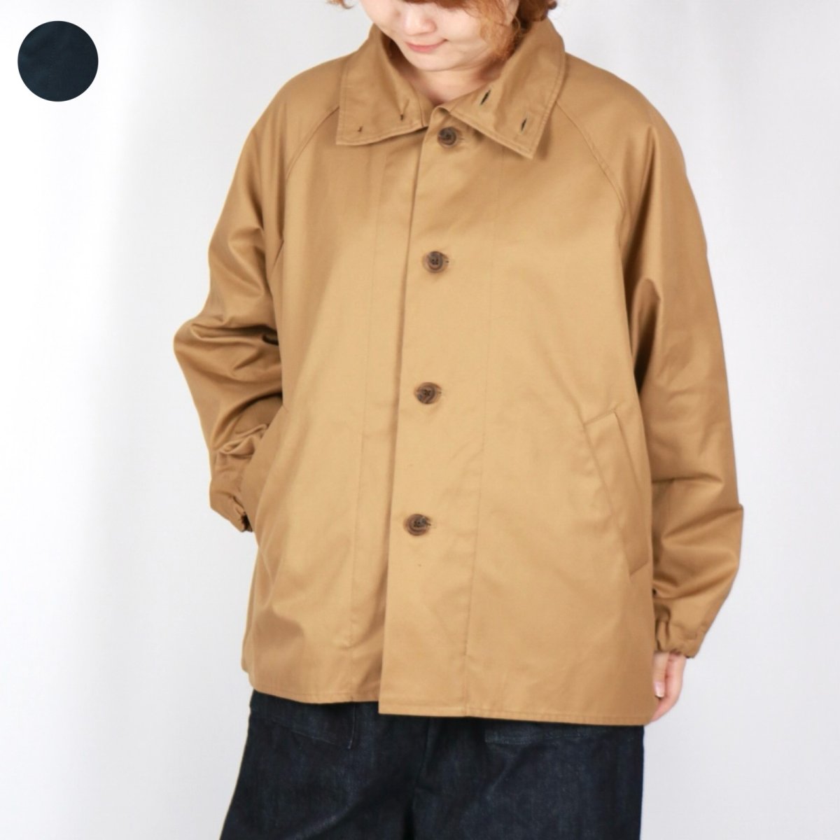 画像1: NARU 40/2コットンギャバ ショートトレンチコート　2色 (1)