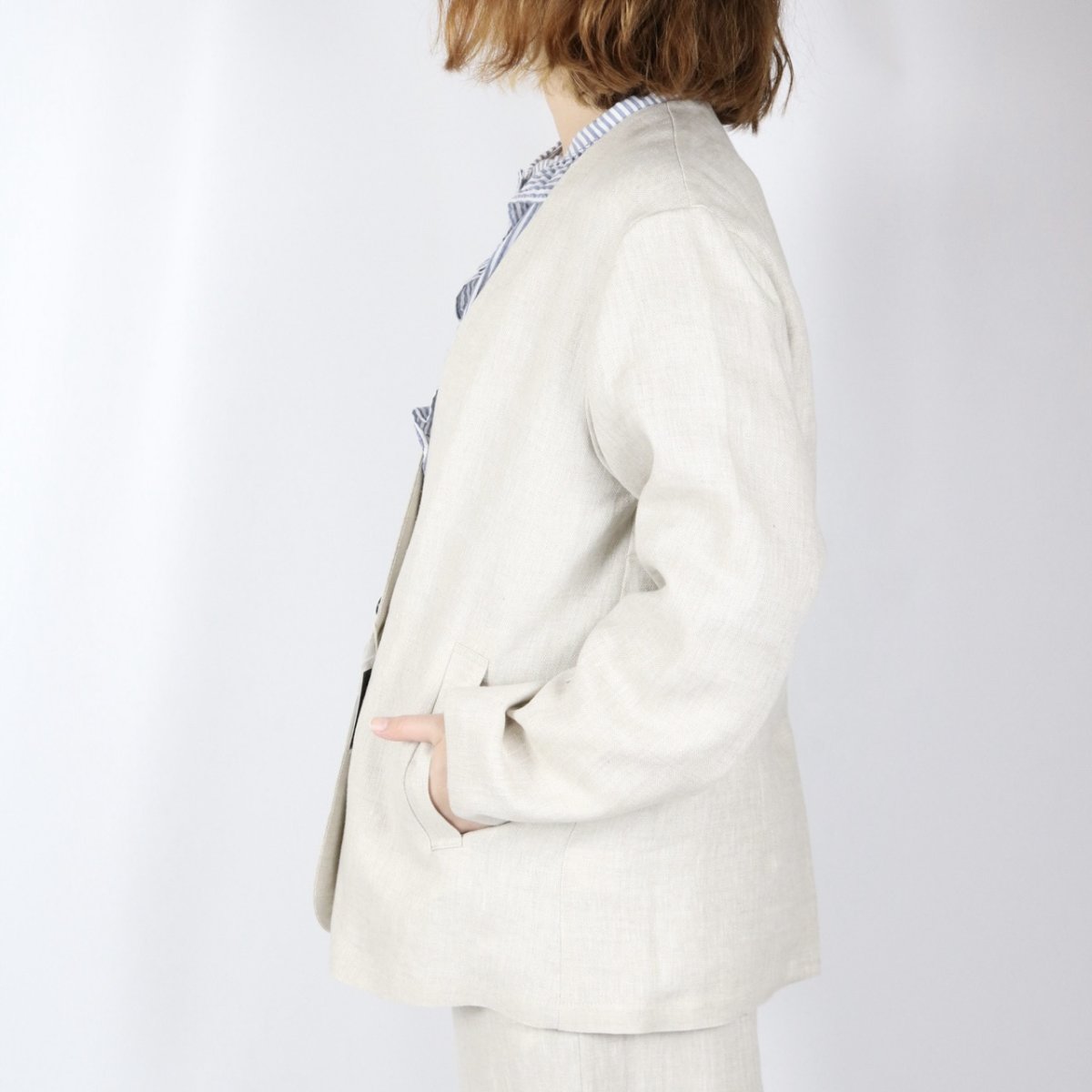 画像15: Michel Beaudouin リネンへリンボンジャケット 3色 (15)