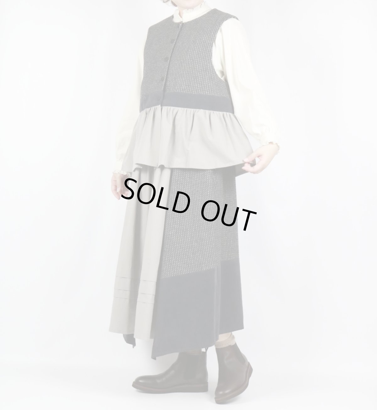 画像7: MAGALI ピンドットツイード・ヴィンテージ・スカート　グレー (7)