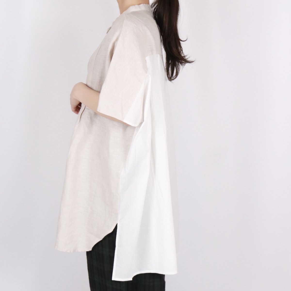 画像6: blue willow  リネン後ろ別布切り替え チュニック　2色 (6)