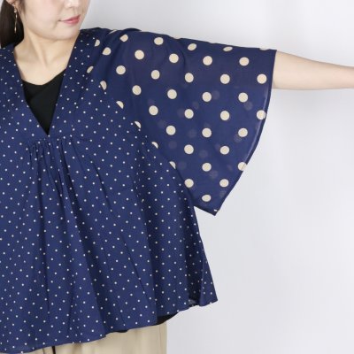 画像1: SOIL  VOILE DOT PRINT(PATCHWORK) V-NECK FRARED SLEEVE PULLOVER  2色