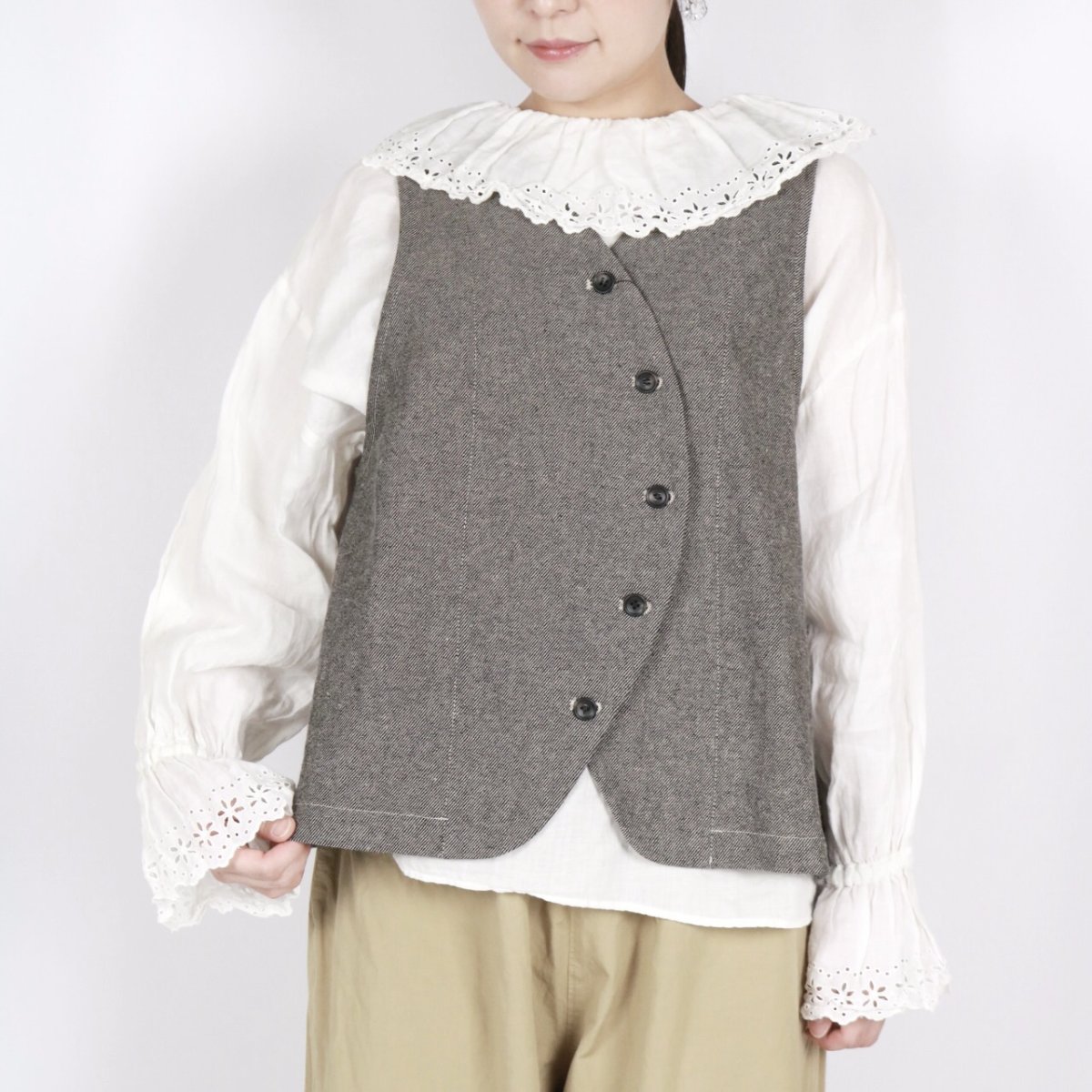 画像16: nachukara 綿麻先染ツイル フロントカーブ2wayベスト 3色 (16)