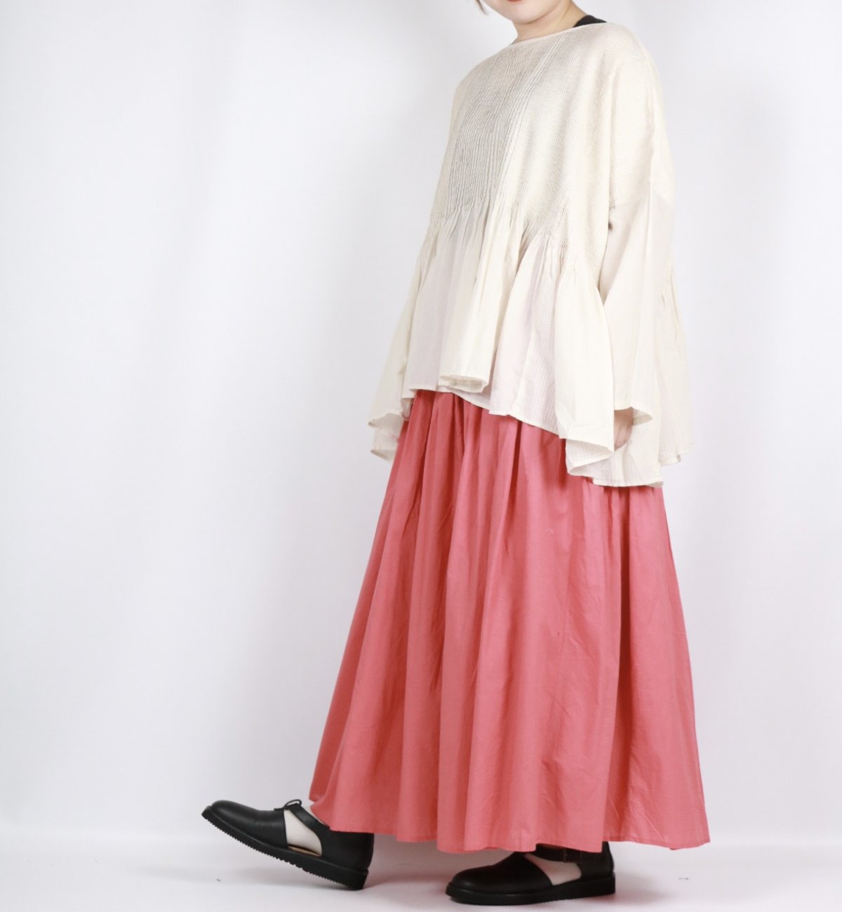 画像26: maison de soil     60s ORGANIC CAMBRIC PLAIN PINTUCK FLARED SKIRT 　2色　２サイズ (26)