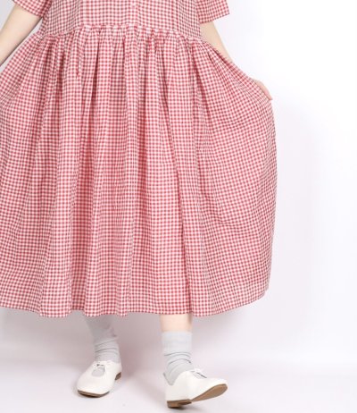 画像2: maison de soil HANDWOVEN COTTON/SILK GINGHAM CHECK REGULAR COLLAR DRESS WITH RAJASTHAN TUCK GATHERER 2色