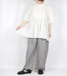 画像16: SOIL 80s COTTON VOILE PLAIN BANDED COLLAR S/SL PINTUCK SHIRT 2色 (16)