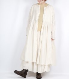 画像18: maison de soil 80s ORGANIC COTTON SMALL CHECK&VOILE PLAIN(OVER DYE) CREW NECK BUTTON SHIRT MAXI DRESS WITH PINTUCK 2色 (18)
