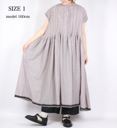 画像15: maison de soil  80s VOILE TRIANGLE BLOCK PRINT BANDED COLLAR FRENCH/SL DRESS WITH PINTUCK 2色2サイズ (15)