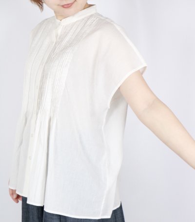 画像3: SOIL 80s COTTON VOILE PLAIN BANDED COLLAR FRENCH/SL PINTUCK SHIRT 2色