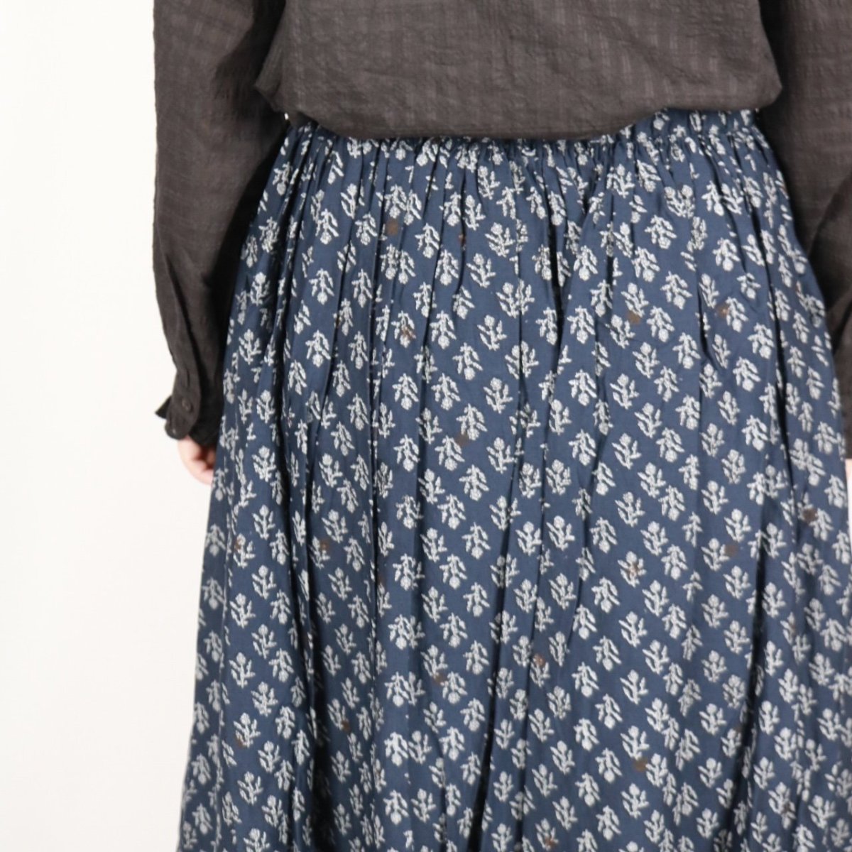 画像23: maison de soil  80s COTTON VOILE FLOWER BLOCK PRINT RAJASTAN TUCK GATHERED SKIRT WITH LINING 2色 2サイズ (23)