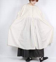 画像5: maison de soil 80s ORGANIC COTTON SMALL CHECK&VOILE PLAIN(OVER DYE) CREW NECK BUTTON SHIRT MAXI DRESS WITH PINTUCK 2色 (5)