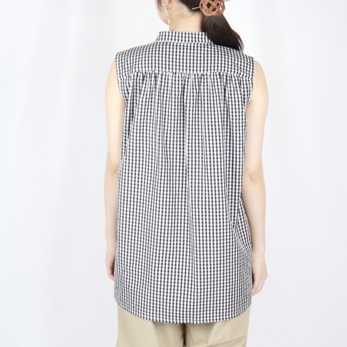画像15: Vent d'ouest ギンガムチェッククールマックスノースリーブシャツ　2色 (15)