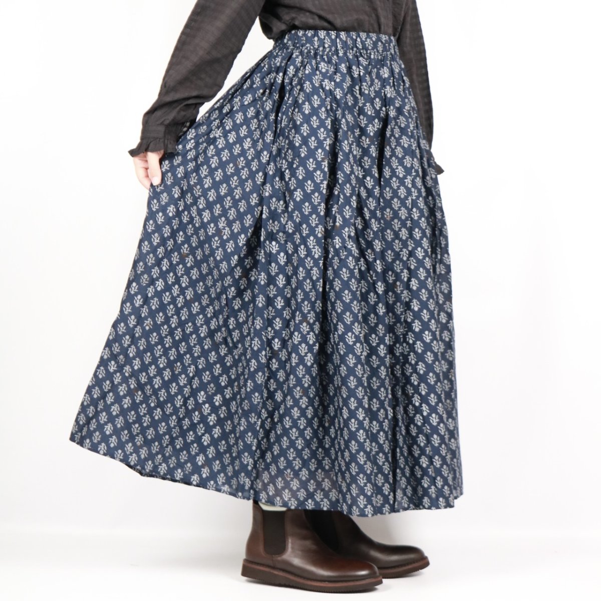 画像21: maison de soil  80s COTTON VOILE FLOWER BLOCK PRINT RAJASTAN TUCK GATHERED SKIRT WITH LINING 2色 2サイズ (21)