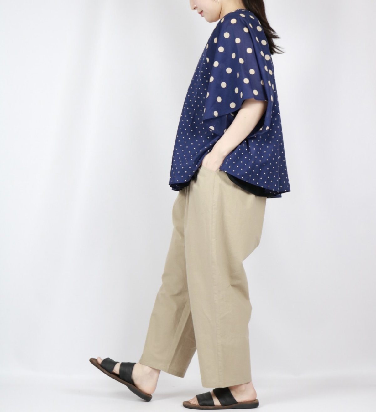 画像17: SOIL  VOILE DOT PRINT(PATCHWORK) V-NECK FRARED SLEEVE PULLOVER  2色 (17)